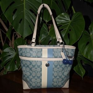 VINTAGE COACH Heritage F14477 BLUE and Cream Tote Bag